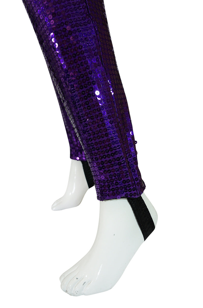 Insane 1980s Escada Purple Sequin Stirrup Pants & Sash