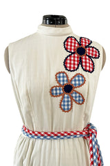 Amazing 1970s Malcolm Appliqué Starr Flower Dress by Youssef Rizkallah w Open Side Slit