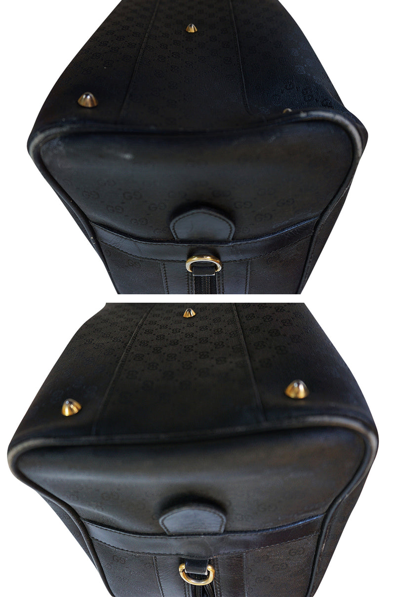 1970s Gucci Black Mini Duffel Canvas & Leather Logo Bag