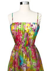 1950s Nat Kaplan Pleated Bodice Insanely Pretty Floral Print Dress