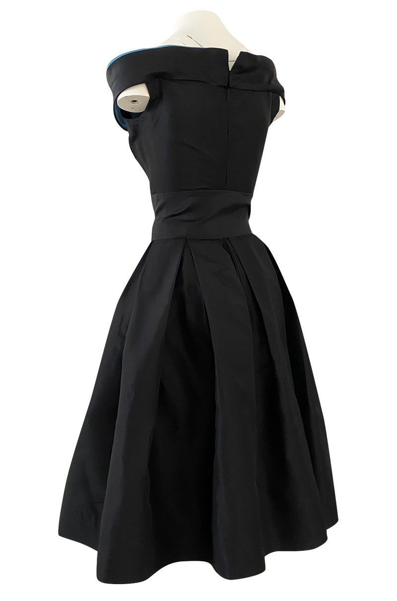1950s Nettie Rosenstein Black Silk Full Skirted Dress w Interesting Bl Shrimpton Couture 1950s Nettie Rosenstein Black Silk Full Skirted Dress w Interesting Bl Shrimpton Couture