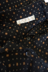 Gorgeous 1970s Print Chloe Black Silk Cuffed Top