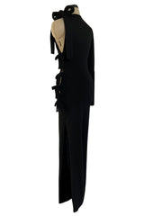 Gorgeous Early 2000s John Anthony One Sleeve Jersey Dress w Full Open Side & Bow Detail