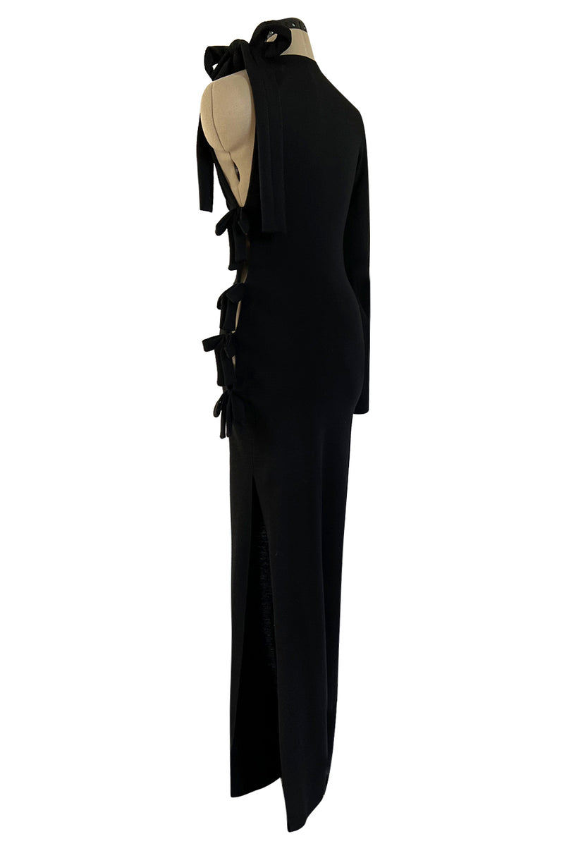 Gorgeous Early 2000s John Anthony One Sleeve Jersey Dress w Full Open Side & Bow Detail