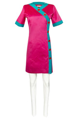 Spring 1993 Yves Saint Laurent Pink & Turquoise Enamel Button Dress