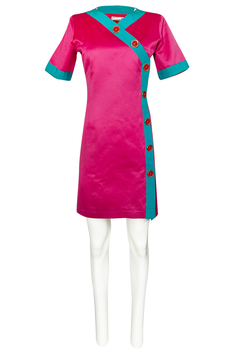 Spring 1993 Yves Saint Laurent Pink & Turquoise Enamel Button Dress