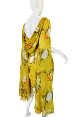 1960s Dramatic Silk Scarf Arm Lilli Diamond Floral Dress