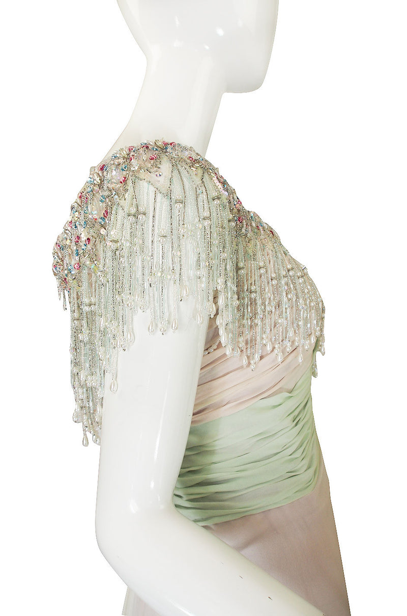 1970s Bob Mackie Pastel & Beaded Silk Gown