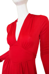 1970s Mac Tac Jersey Red Print Dress