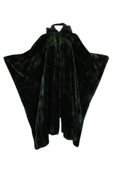 1970s Yves Saint Laurent Hooded Deep Green Shaved Fur Poncho