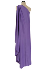 Classic 1978 Halston One Shoulder Draped Full Length Maxi Dress in a Light Purple Jersey