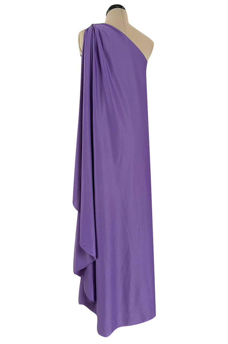 Classic 1978 Halston One Shoulder Draped Full Length Maxi Dress in a Light Purple Jersey