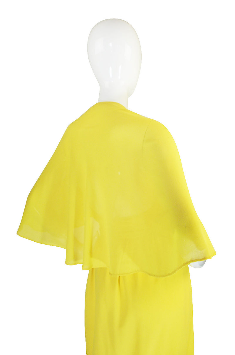1970s Backless Yellow Wrap Halston Maxi Dress