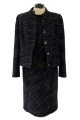 Chic Fall 2004 Chanel by Karl Lagerfeld Haute Couture Black & White Boucle Runway Dress & Jacket