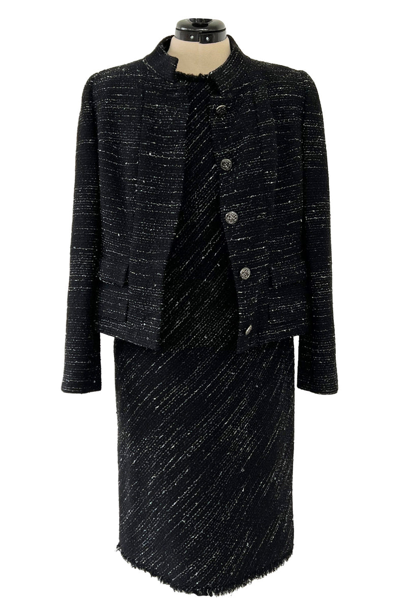 Chic Fall 2004 Chanel by Karl Lagerfeld Haute Couture Black & White Boucle Runway Dress & Jacket