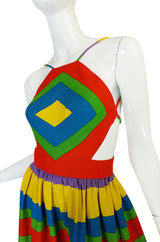 Spring 1972  Oscar de la Renta Backless Rainbow Striped Halter Dress