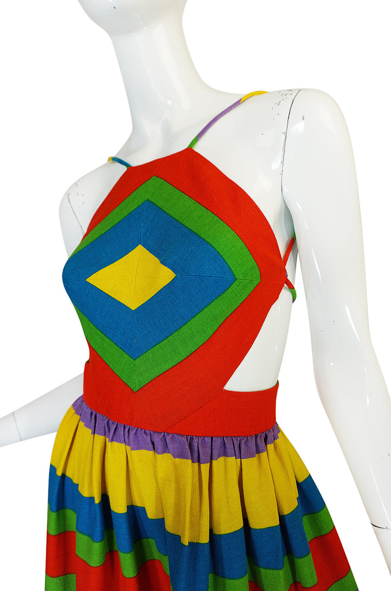 Spring 1972  Oscar de la Renta Backless Rainbow Striped Halter Dress