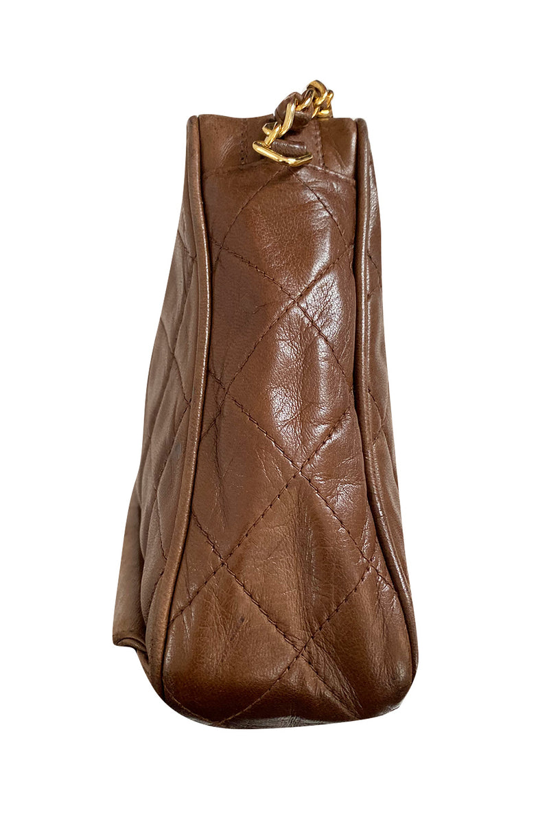 Chanel Brown Quilted Leather Vintage Front Pocket Shoulder Bag
