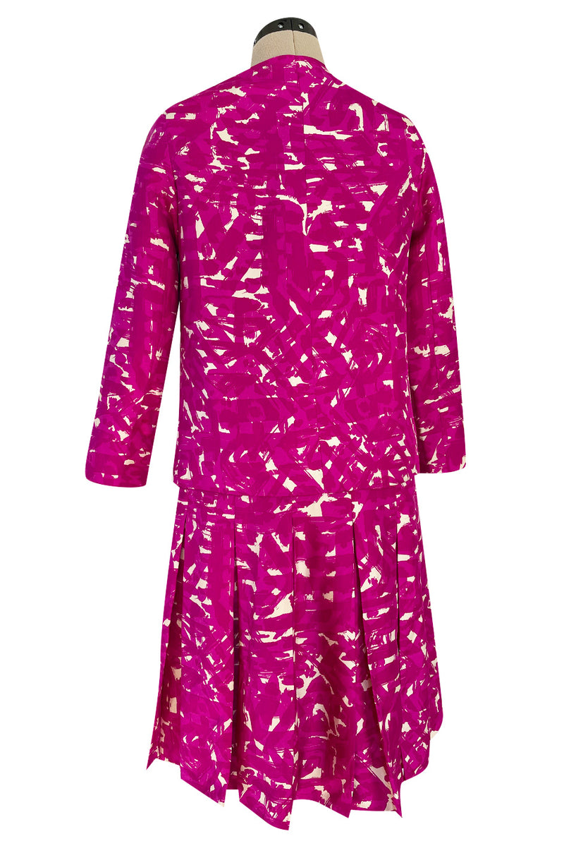 Exceptional Spring 1966 Christian Dior Haute Couture Suit by Marc Bohan In a Pink Patterned Silk Twill