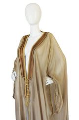 1970s Sand Color Caftan w Gold Thread Embroidered Trim