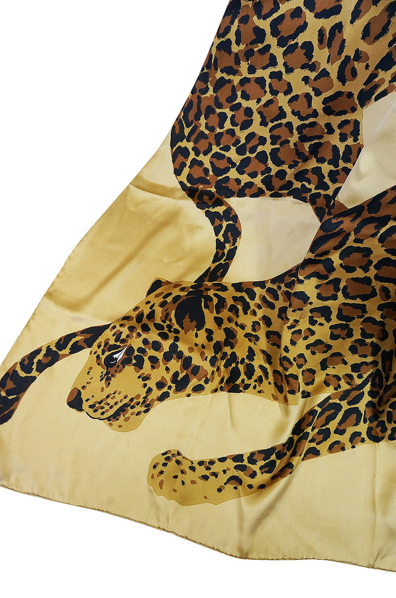 F/W 1986 Rare 8' x 4.5' Yves Saint Laurent Leopard Silk Scarf