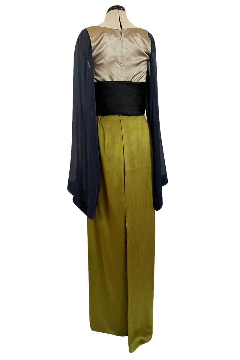 Fall 1994 Guy Laroche Haute Couture Runway Wide Sleeve Dress w Cumberbund & Back Skirt Panel