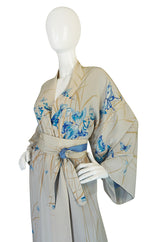 1970s Hanae Mori Palest Blue Butterfly Silk Kimono