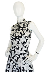 1960s Donald Brooks Black & White Floral Print  Dress