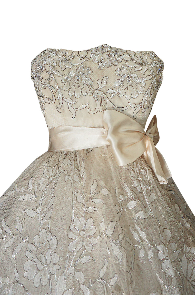 Spring 1959 Christian Dior Haute Couture Ivory & Silver Lace Dress