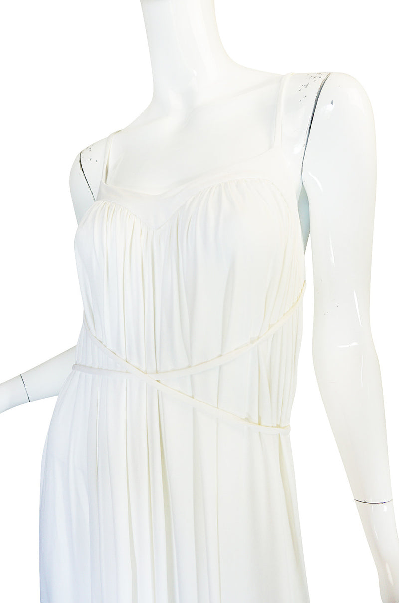 1970s Ossie Clark Attr Quorum White Jersey Dress