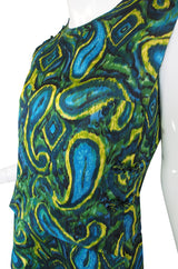1960s Pretty Green & Blue Silk Shift Dress