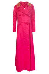 1960s Unlabeled Malcolm Starr Pink Silk Satin Full Length Evening Coat