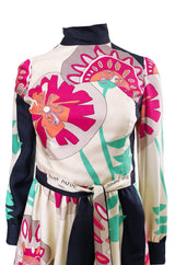 1960s Jean Patou Couture Signed Scarf Print Silk Twill Mini Dress