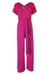 1970s Scott Barrie Multi Wrap Bodice Pink Silk Jersey Jumpsuit