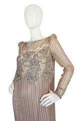 1980s Fernando Pena Gold & Pink Bead Sequin & Net Dress
