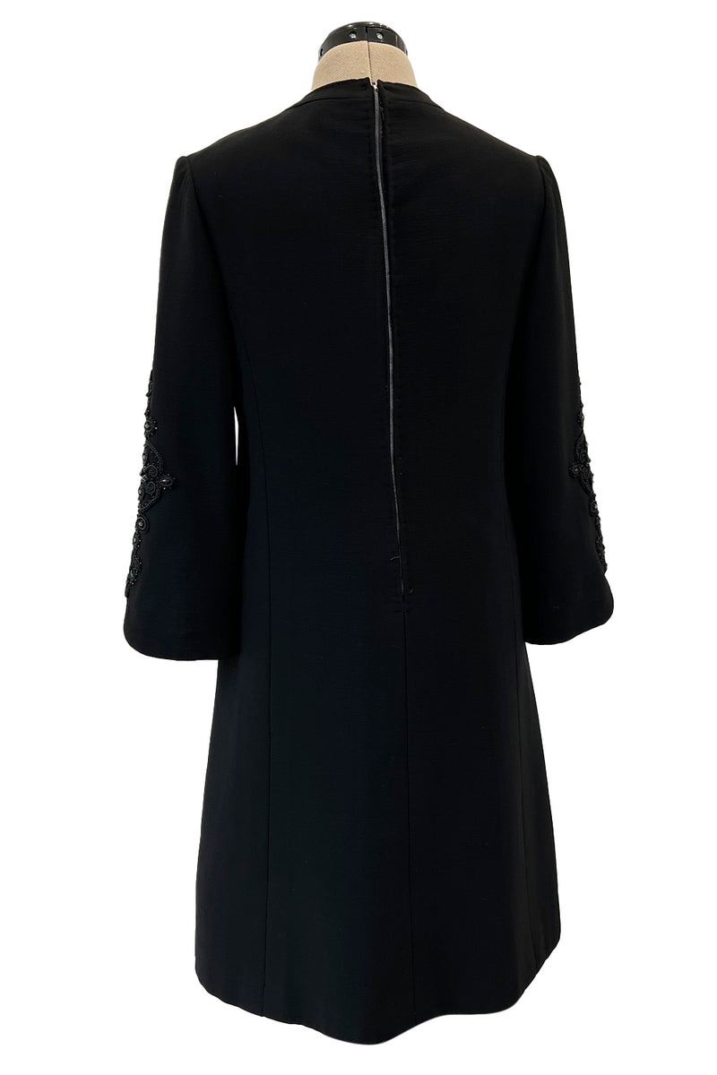Gorgeous 1960s Alberto Fabiani Roma Black Dress w Elaborate Beaded Cord Detail