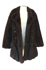 1960s Unlabeled Pierre Cardin Deep Chocolate Fur Pea Jacket or Coat