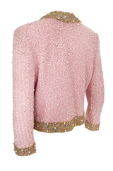 Stunning 1970s Adolfo Pale Pink Beaded Pearl, Rhinestone & Gold Jacket