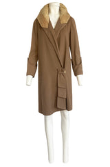 Lovely 1920s Unlabeled Caramel Coloured Fine Wool Flapper Coat w Faux Broadtail Collar