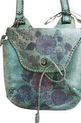Rare 1960s Deep Green Hand Painted Char Messenger Bag