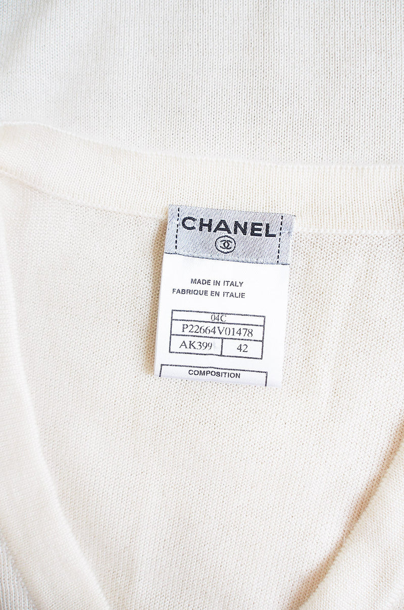 1980s White Cashmere Chanel Logo Sweater