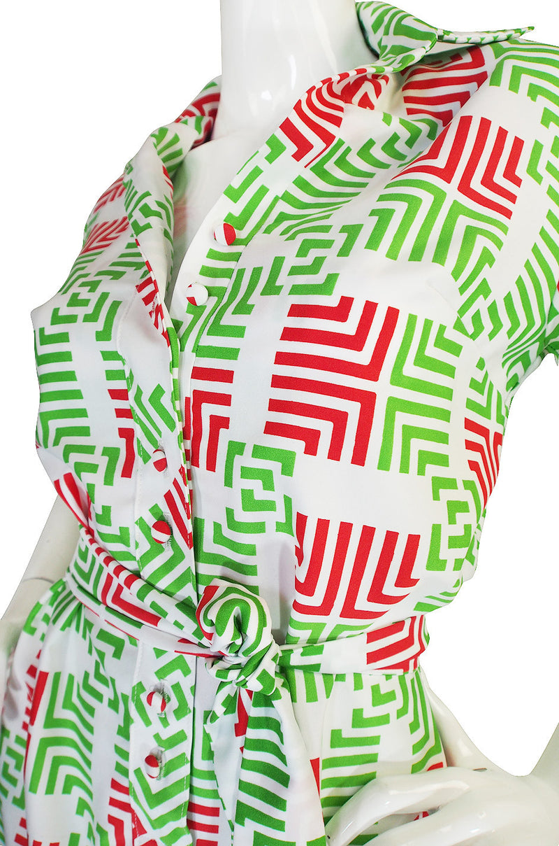 1970s Fun Lanvin Logo Print Shirt Front Dress