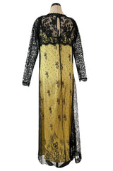 Fall 1997 Christian Lacroix Runway Black Lace Over Dress w a Slinky Silk Underdress