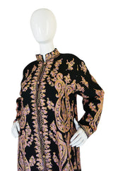 1960s Pastel Crewel Embroidered Detailing Black Jacket