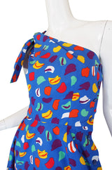 1970s Guy Laroche One Shoulder Bright & Pretty Print Dress