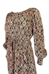Prettiest 1970s Emanuel Ungaro Haute Couture Full Sleeved Floral & Lattice Printed Silk Dress