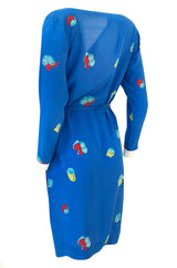 Resort 1980 Halston Abstract Print Blue Silk Wrap Day Dress