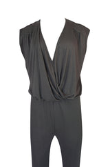 S/S 2009 Halston Grey Jersey Plunge Front and Back Jumpsuit
