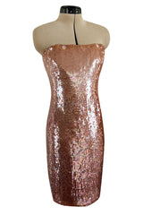 Fabulous 1980s John Anthony Couture Pink & Bronze Fully Sequinned Strapless Dress & Matching Jacket