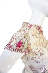 1960s Cream with Pink Beaded Sequin Malcolm Starr Dress
